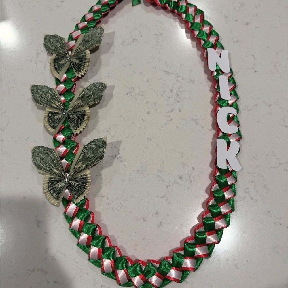 Personalized Graduation money lei Red/White/Green Mexico Lei